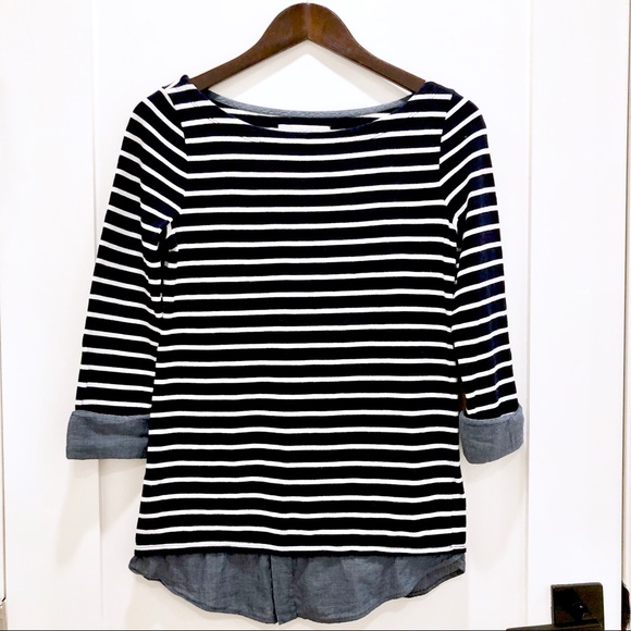 Loft Navy & White Striped Layered Look Top XXS - Picture 1 of 6